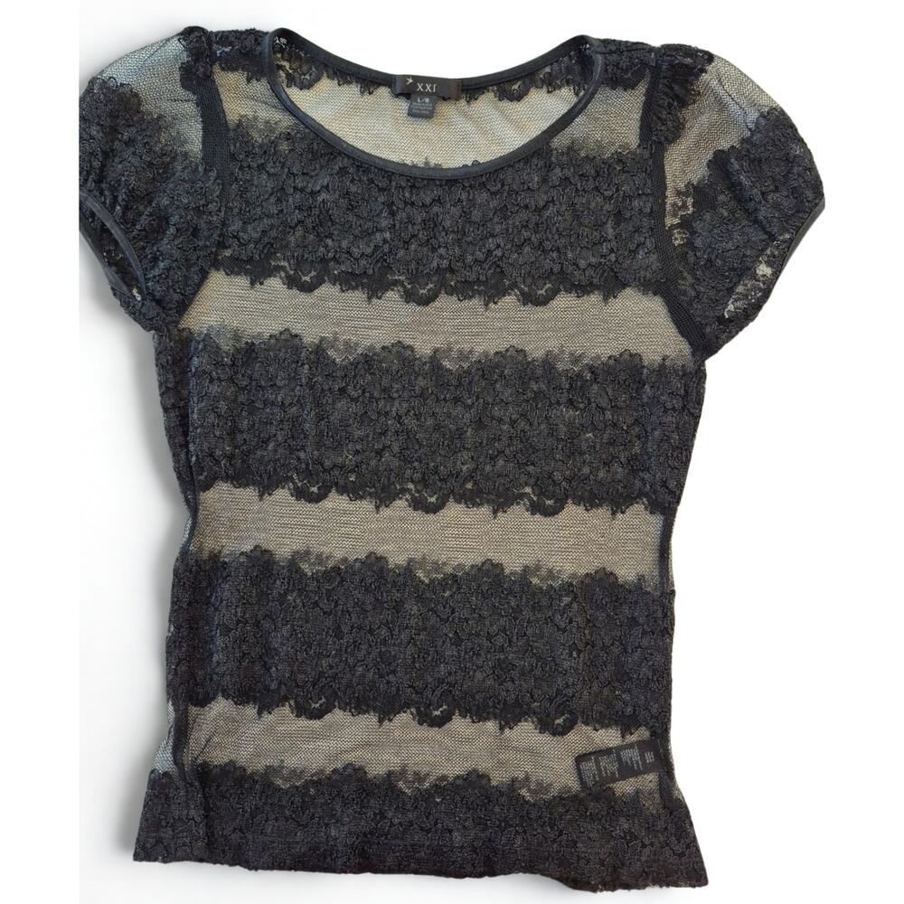 Womens Fairy Grunge Sheer Mesh Top Sz Junior L Black Glitter Edgy Rocker Witchy